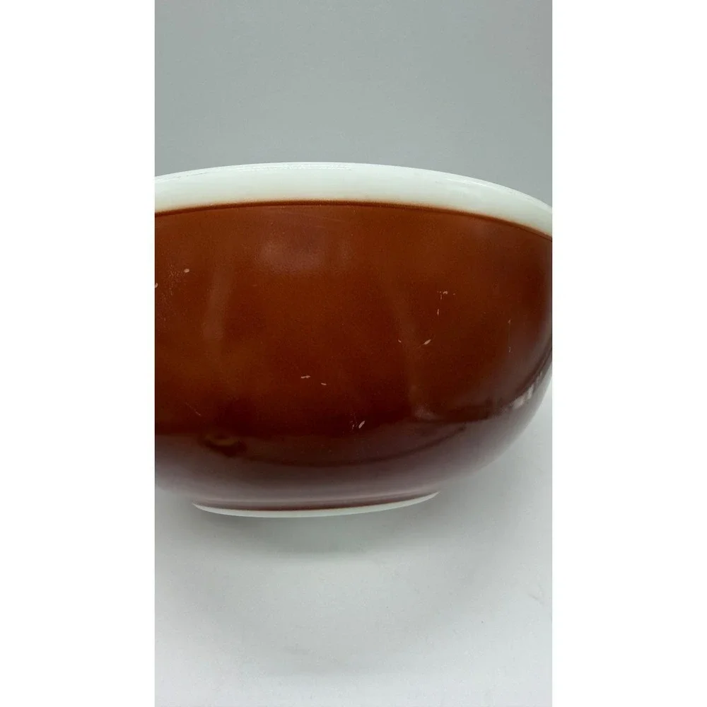 Vintage Pyrex Brown 404 Mixing Bowl 4 Quart White Interior Milk Glass 10 Inch